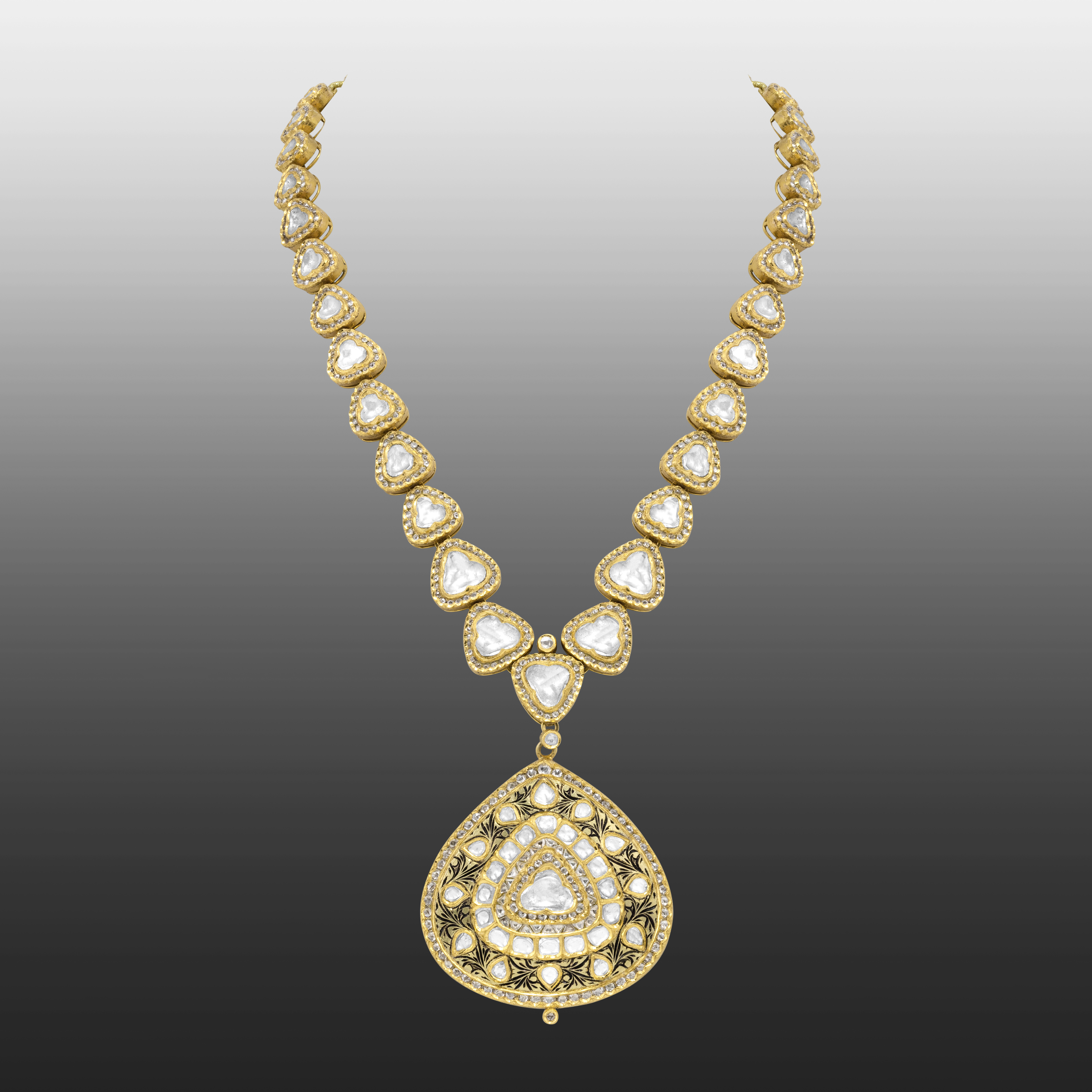 Triangular Polki Pendant with Jadai Detailing and Partash